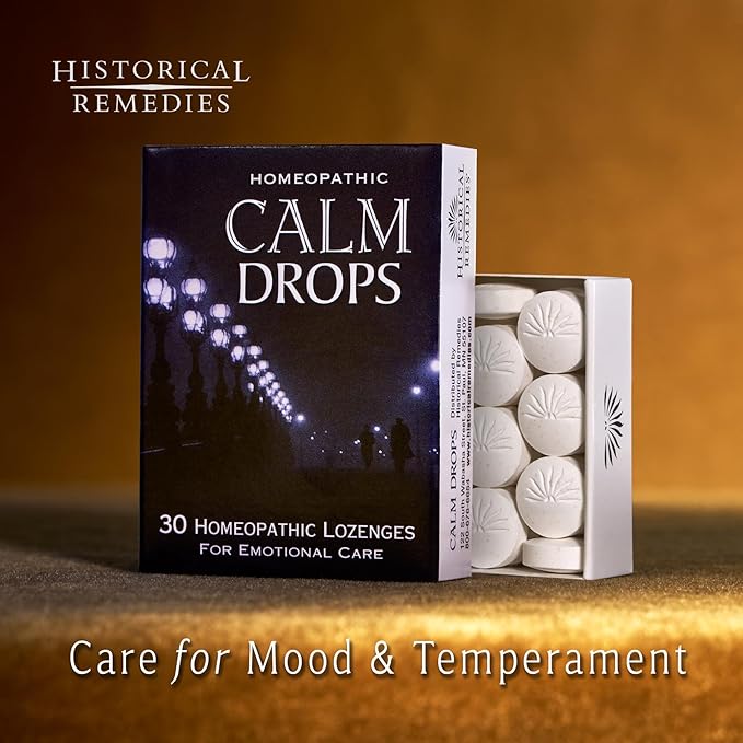 Calm Drops Homeopathic Lozenges (12 Pack)| Natural Care for Emotional Stress Relief, Vegan & Gluten-Free Organic Vanilla Flavor Drops to Promote Relaxation and a Sense of Calm