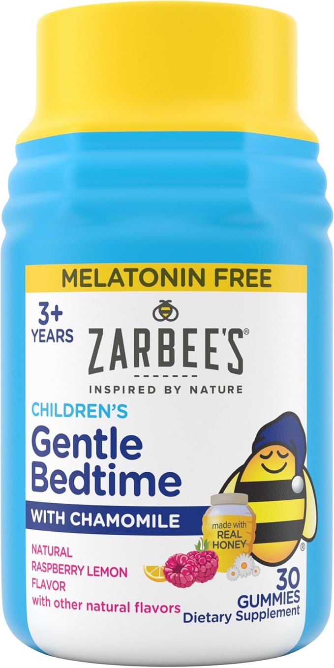 Zarbee's Gentle Bedtime Gummies for Kids - Melatonin-Free Blend of Natural Honey, Raspberry Lemon, and Chamomile Helps Children Unwind and Relax to Prepare for Sleep, 30ct
