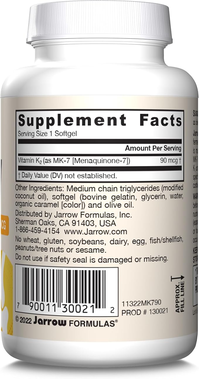 Jarrow Formulas MK-7 90 mcg - Bioactive Form of Vitamin K2-90 Servings (Softgels) - for Bone & Cardiovascular Health - Vitamin K2 MK-7 Dietary Supplement - Gluten Free