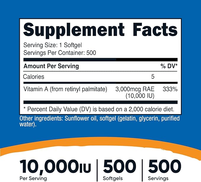 Nutricost Vitamin A 10,000 IU, 500 Softgels (3 Bottles)
