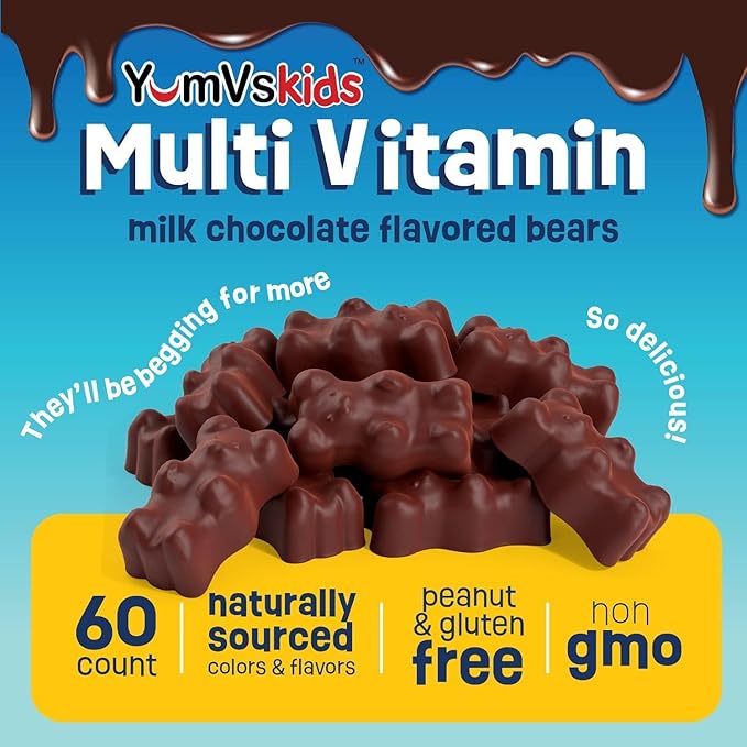 YUM-V'S - Kids Multivitamin Chewable Chocolate Bears - Multivitamin for Kids Supplement - 16 Vitamins & Minerals - Vitamins Including D, Zinc, C, B Complex & More, 60 Count (Pack of 2)