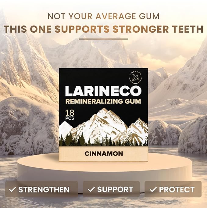 Larineco Remineralizing Gum with Nano Hydroxyapatite & Xylitol – Sugar-Free Cinnamon Xylitol Gum – Plastic-Free, Dye-Free, Aspartame-Free – Natural Base – 36 Pieces, Cinnamon