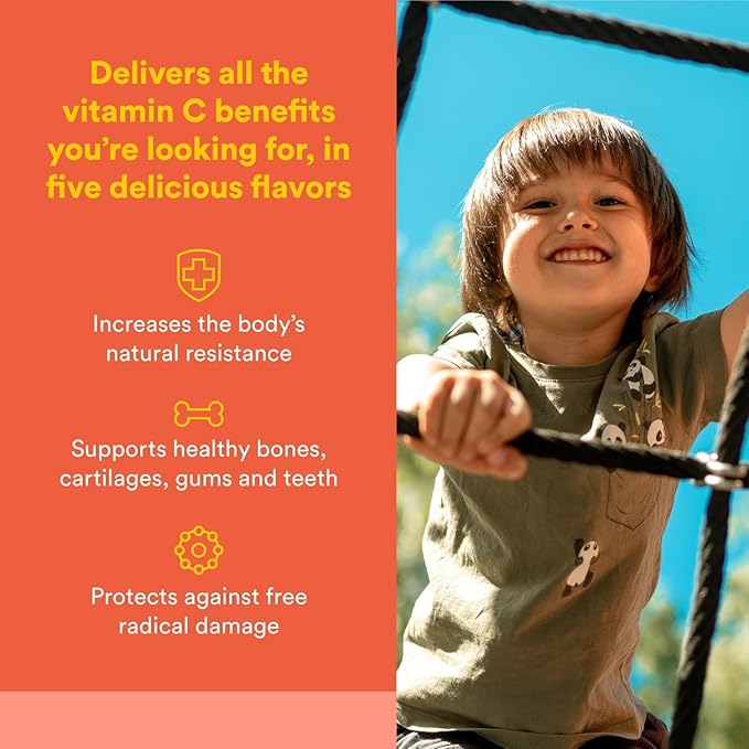 Natural Factors, Vitamin C 500 mg, Kids Chewable to Support Healthy Bones and Teeth, Tangy Orange, Vegan, Non-GMO, 90 wafers (90 servings)