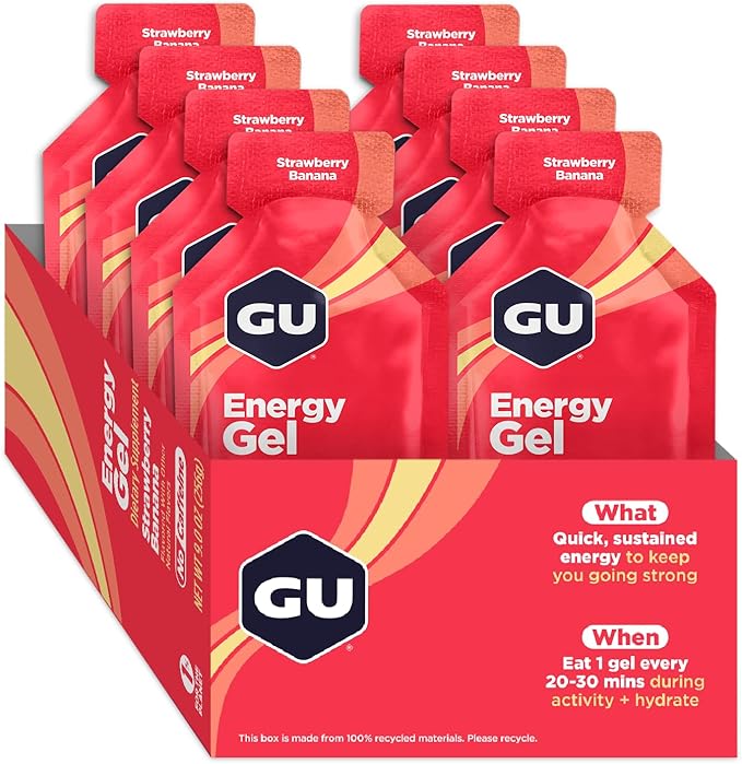 GU Energy Original Sports Nutrition Energy Gel, 8-Count, Strawberry Banana