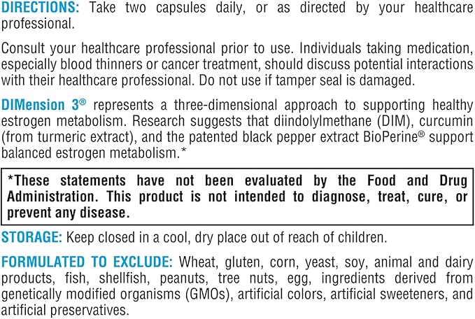 XYMOGEN Dimension 3 - Diindolylmethane DIM Supplement with Curcumin + BioPerine - Supports Healthy Estrogen Detox, Hormonal Balance for Women and Men - Menopause Relief + PMS Support (120 Capsules)