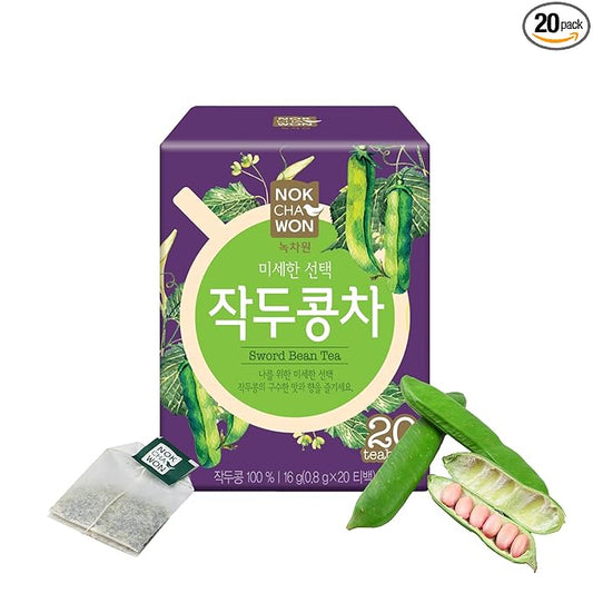 [Nokchawon] Sword Bean Tea – Refreshing Sword Bean Caffeine-Free Korean Herbal Tea, 20 Tea Bags, 16g (0.56oz)