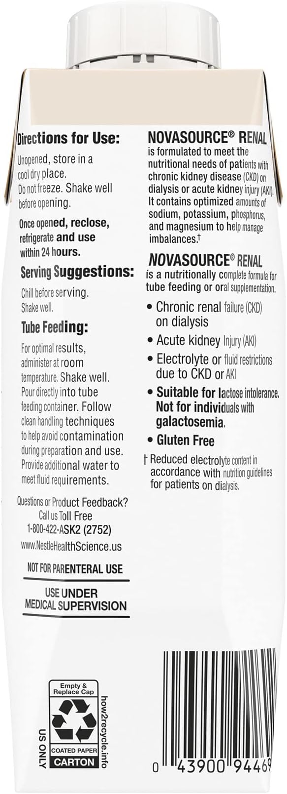 Nestle Novasource Renal Nutritionally Complete Formula Café Mocha Flavor 8 oz Carton 24 Ct