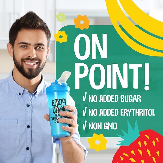 EarthChimp Organic Vegan Protein Powder - with Probiotics - Non GMO, Dairy Free, Non Whey, Plant Based Protein Powder for Women and Men, Gluten Free - 52 Servings, 64 Oz (Chocolate)