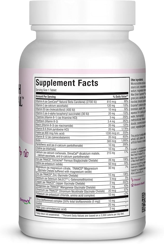 Prenatal Vitamins for Women – One Daily Prenatal Vitamins with Iron, Folate, Choline, Vitamin D3, and Essential Nutrients – High Absorption Supplement for Pregnancy and Preconception – 120 Tablets