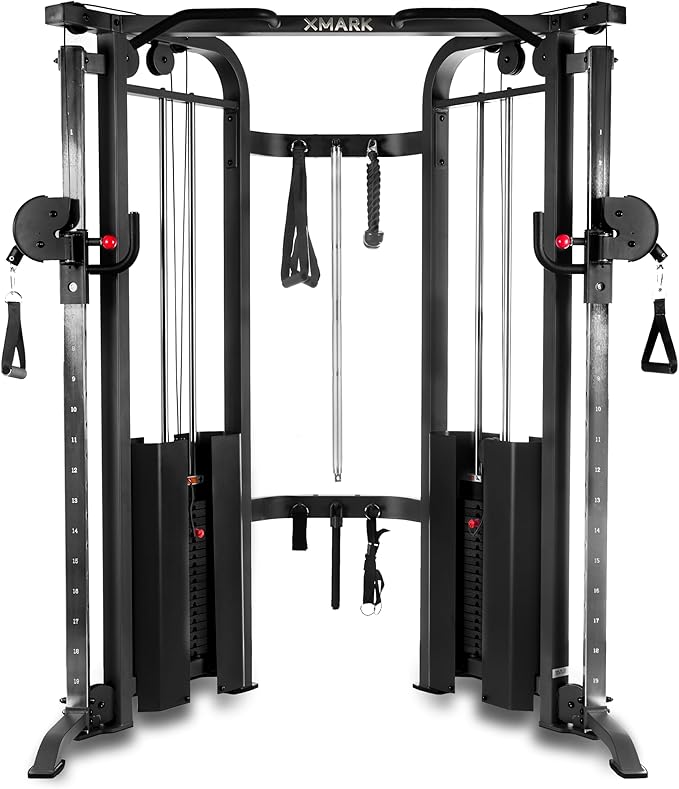 XMARK Functional Trainer with Dual Weight Stacks, All-in-One Cable Machine & Crossover for Full Body Strength Training at Home or Garage Gym