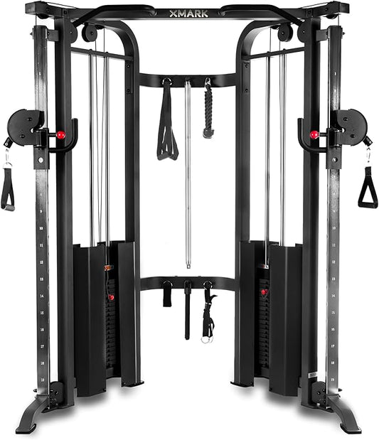 XMARK Functional Trainer with Dual Weight Stacks, All-in-One Cable Machine & Crossover for Full Body Strength Training at Home or Garage Gym