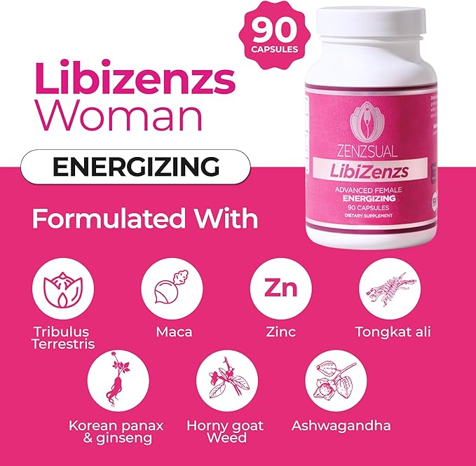 ZENZSUAL Libizenzs – Plant-Based Energy Support Supplement for Women – Caffeine-Free with Maca Root, Ashwagandha & Ginseng – Supports Daily Stamina, Focus & Well-Being – 90 Vegan Capsules
