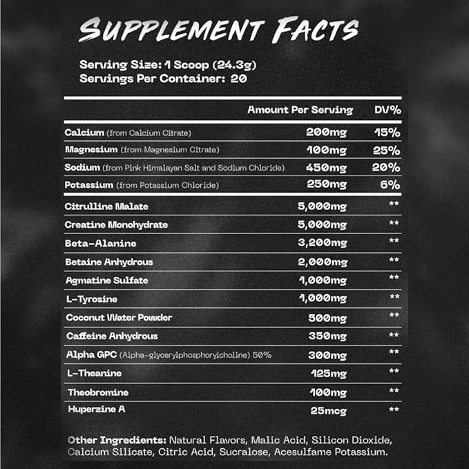 4-in-1 Pre-Workout Supplement Powder for Men and Women - Energy Supplement with 350mg Caffeine, Creatine & Electrolytes – Blue Rage, 20 Servings (350 mg Caffeine)