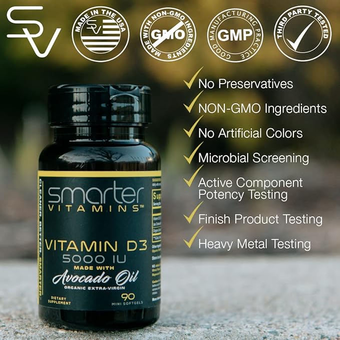 (3 Pack) Smarter Vitamin D3 5000 IU in Avocado Oil 125mcg 270 Mini Softgels