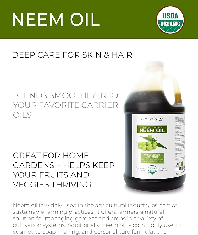 velona Neem Oil USDA Certified Organic - 64 Fl Oz | 100% Pure and Natural Carrier Oil | Virgin, Unrefined, Cold Pressed | Hair, Body and Skin Care | Use Today - Enjoy Results