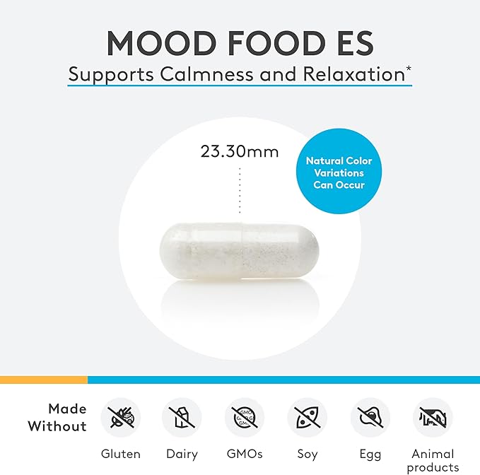 XYMOGEN Mood Food ES - Supports Calmness, Relaxation and a Healthy Mood with Active Folate, B Vitamins, 5-HTP, GABA, Minerals, Suntheanine L-Theanine, Selenium (120 Capsules)