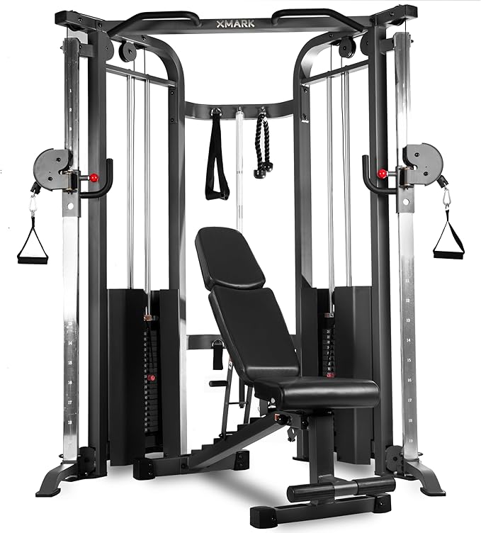 XMARK Functional Trainer with Dual Weight Stacks, All-in-One Cable Machine & Crossover for Full Body Strength Training at Home or Garage Gym