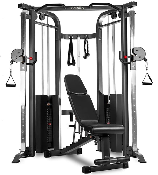XMARK Functional Trainer with Dual Weight Stacks, All-in-One Cable Machine & Crossover for Full Body Strength Training at Home or Garage Gym