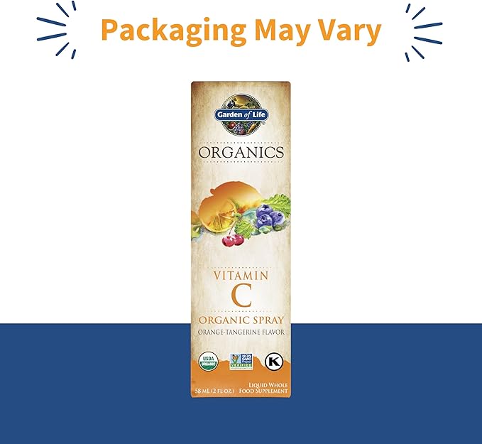 Garden of Life Organics Vitamin C Spray for Kids and Adults - Orange Tangerine, Vitamin C Supplement, Antioxidant for Immune Support and Skin Health, 2 fl oz Liquid Drops