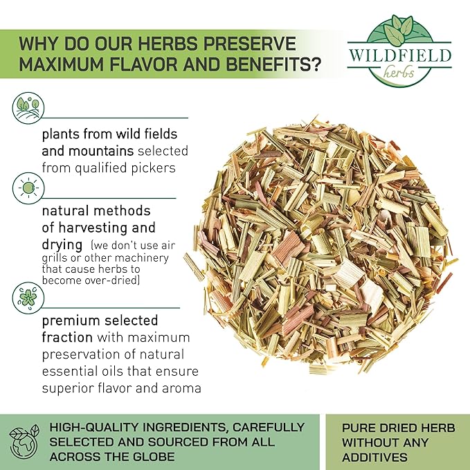 100 Bags Dried Lemongrass Tea Lemon Grass Leaf Herbal Tea Zacate De Limon (Cymbopogon) - 100 Count 1.5g Bags Lemongrass Chai Herb Limoncillo (Hierba Limon)