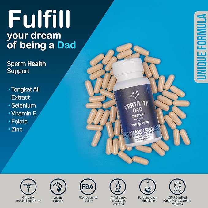 YOU'RE NATURAL Male Fertility Vitamins, Optimal Sperm Count, Motility, and Strength, Ashwagandha, Folic Acid 800 mcg, Magnesium, Maca Root, L-carnitine, Vitamin C, E, D3, Zinc | 30 Day Supply