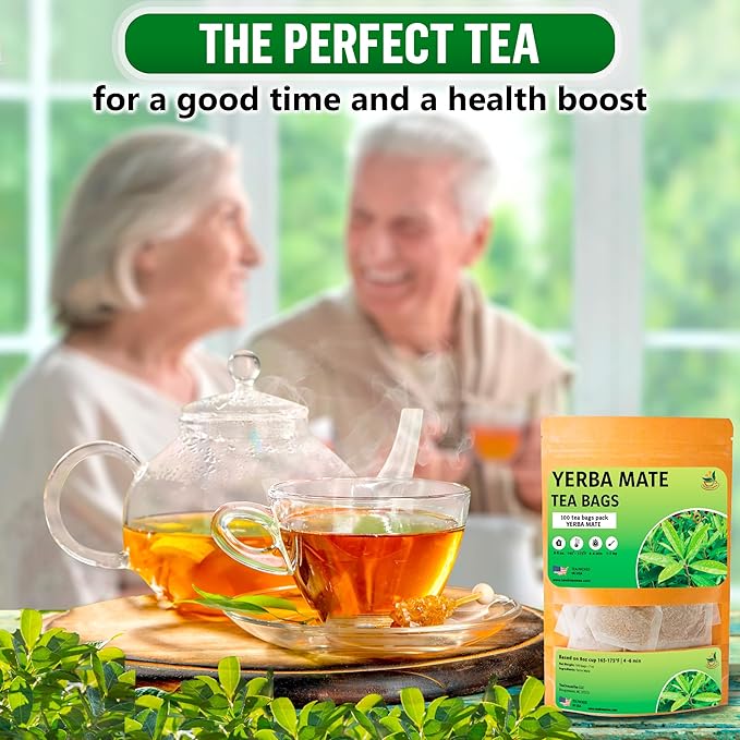Yerba Mate Tea - Green Cut & Sifted - Unsmoked Energy Boost - 100 Tea Bags - Packed with Nutrients - Your Perfect Coffee Replacement
