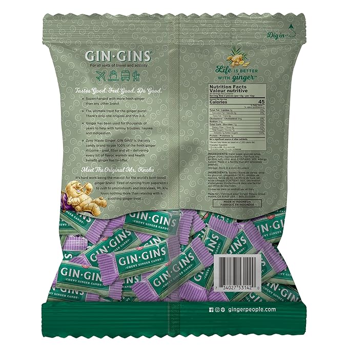 GIN GINS Original Ginger Chews – Natural Fresh Ginger Candy by The Ginger People – Individually Wrapped Healthy Candy – Original Flavor – Large 1 lb Bag (16oz) – Pack of 1