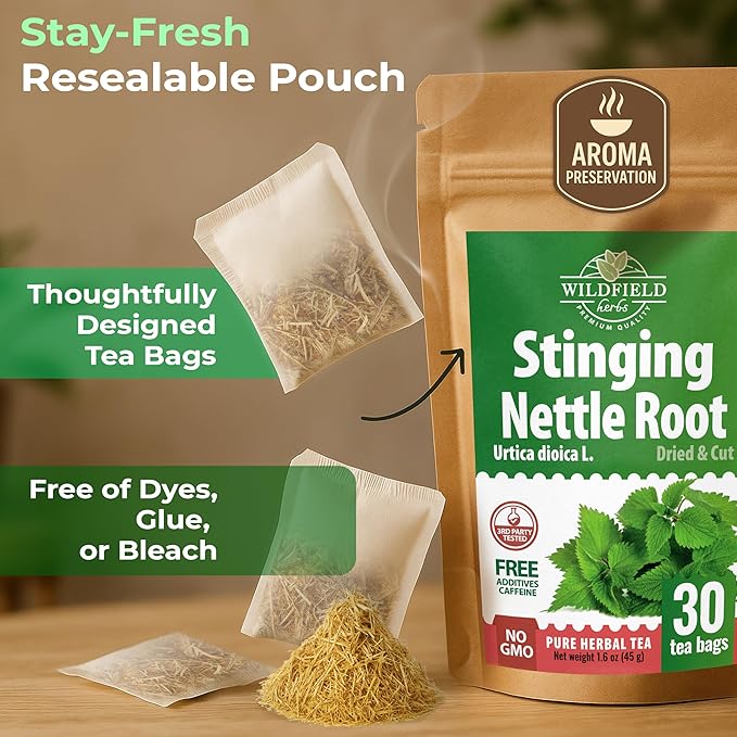 30 Bags Nettle Root Dried Stinging Nettle Root Herbal Tea - 30 Count 2g Bags Herb Tea Raíz De Ortiga
