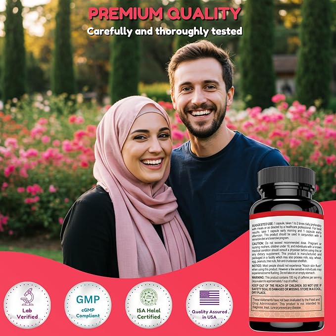 SHIFAA NUTRITION Energize, Natural Daily Energy Vitamins | Jitter-Free, 60 Servings | Supports Focus, Mood, Brain, Metabolism | w/Caffeine & Taurine, B1, B2, B5, B6, B7, B9, B12 Halal Vitamins