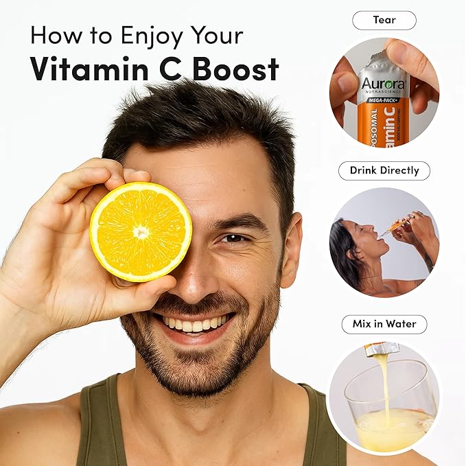 Vida Lifescience Aurora Nutrascience Mega-Pack Liposomal Vitamin C, Immune Support, 3,000 mg per Serving, Vegan, Gluten Free, Non-GMO, 32 Single Serve Packets, Orange