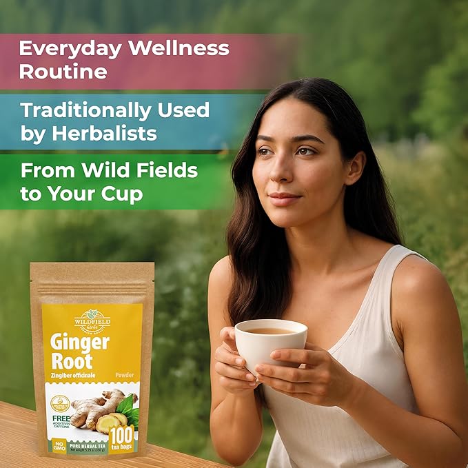 100 Bags Ginger Tea Ginger Root Tea Dry Dried Herb (Zingiber Officinale) - 100 Count 1.5g Bags Raíz De Jengibre