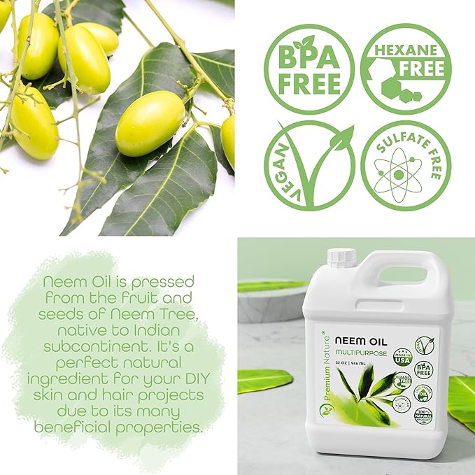 Organic Neem Oil for Skin and Hair Need Oil 100% Pure Cold Pressed for Essential Oil Mixing Neem Oils for Plants Neem Cake Massage Oil Neems Spray for Indoor Plants 32 oz