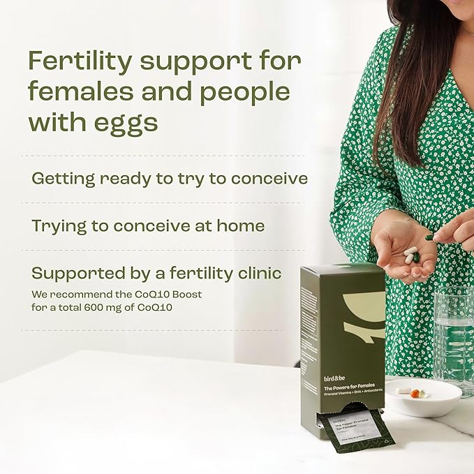 bird&be The Power Prenatal for Females - Fertility Support with Algae Oil DHA (Omega-3), CoQ10 and N-Acetyl Cysteine - 30-Day Supply