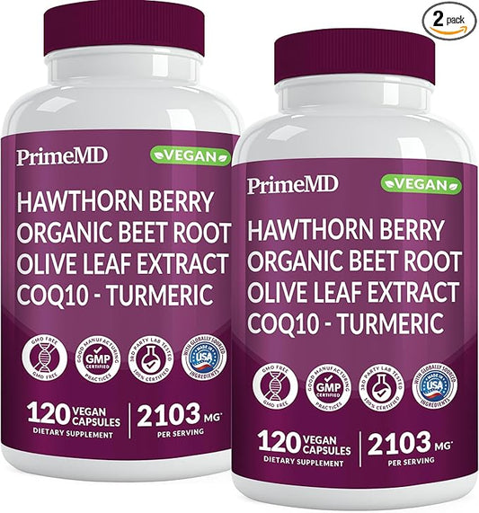 26-in-1 Nitric Oxide Supplement - Heart & Circulation Support with CoQ10, Turmeric, Organic Beet Root, Hawthorn Berry & Garlic - 2103mg per Serving (120ct, Pack of 2)