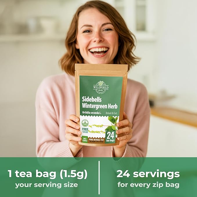 24 Bags Dried Cut Sidebells Wintergreen Herb Tea (Orthilia Secunda) - 24 Count 1.5g Tea Bags One-Sided Wintergreen Orthilia (Peralito)