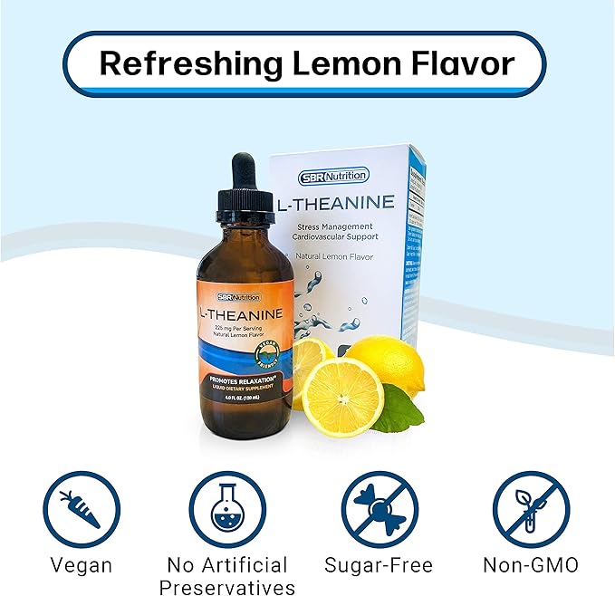 SBR Nutrition Liquid L-Theanine Drops | All Natural, Vegan, Alcohol Free, Non-GMO | for Sleep Aid, Calm, Relaxation, Focus Without Drowsiness | Synergistic with Coffee or Caffeine