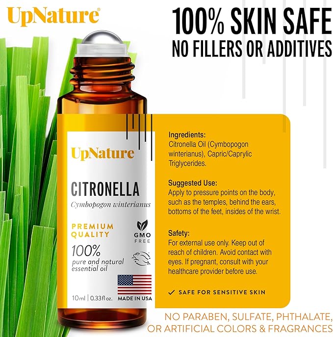 UpNature Citronella Oil Roll On – 100% Natural Citronella Essential Oil for Skin - Camping Essentials
