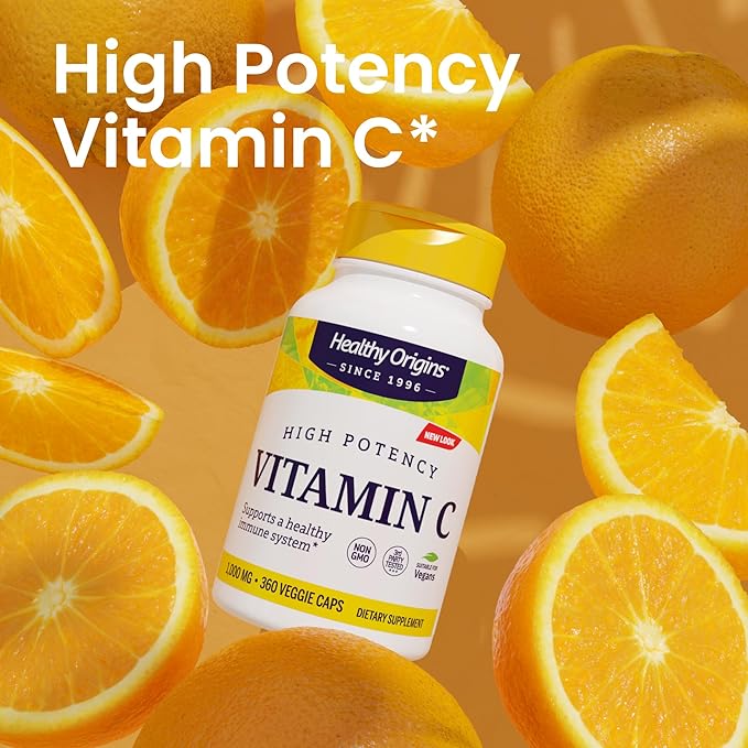 Healthy Origins Vitamin C 1,000 mg (Non-GMO Tested, High Potency, Immune Support, Vegan), 360 Veggie Caps