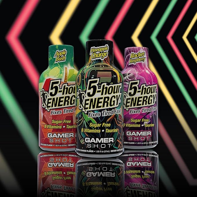 5-Hour Energy Gamer Shots Variety Pack, 24 Count (1.93 fl oz) - Extra Strength Apple Bash, Rocket Raspberry, Pineapple Charge Flavors