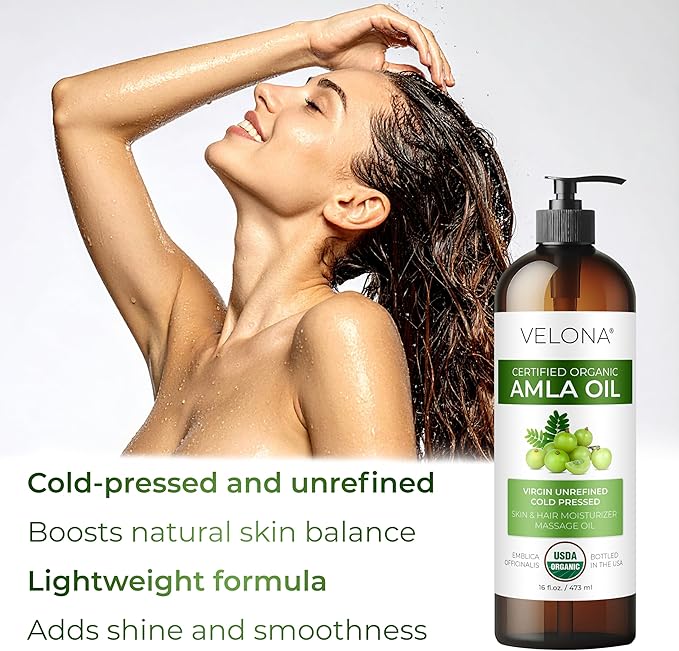 velona Amla Oil USDA Certified Organic - 64 Fl Oz | 100% Pure and Natural Carrier Oil | Extra Virgin, Unrefined, Cold Pressed