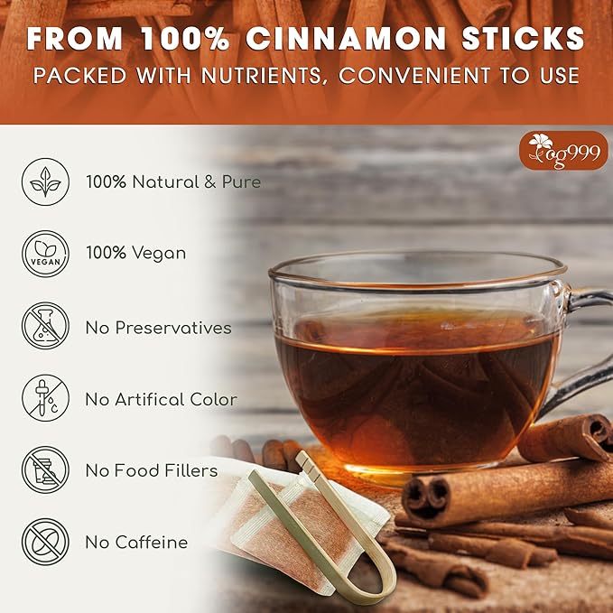 TOG999, Premium 40 Tea Bags - Special Cinnamon Tea, 100% Natural & Pure, Herbal Tea. Cinnamon Stick Herbal Spice