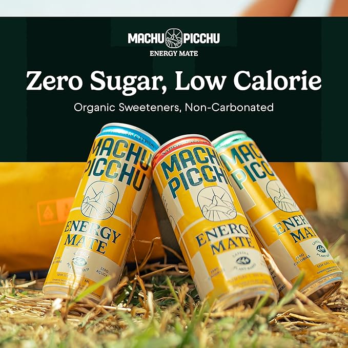 MACHU PICCHU Zero Sugar Energy Mate Drink – Non-Carbonated Yerba Mate, 120mg Organic Caffeine, Smooth Focus Without Jitters or Crash, Low Calorie, USDA Organic, 12oz Cans (12-Pack-“Variety”)