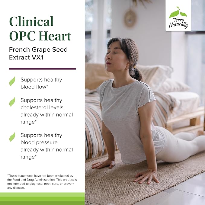 Terry Naturally Clinical OPC Heart - Heart Health Supplement with Magnesium, Vitamin B6, Grape Seed Extract - Dietary Supplement for Artery Health & Circulation - 60 Capsules