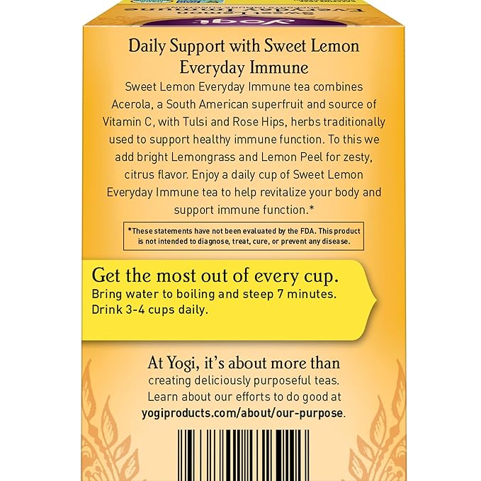 Yogi Tea Sweet Lemon Everyday Immune - 16 Bags per Pack (4 Packs) - Daily Immune Support Tea - Delicious Lemon Tea Bags - Includes Tulsi, Lemongrass, Rose Hip, Lemon Peel & More