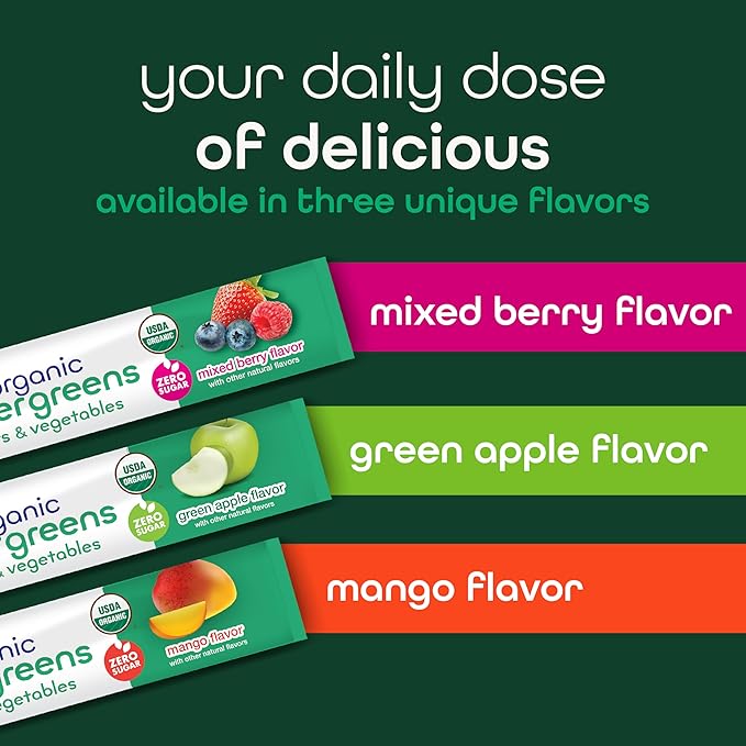 Zena Nutrition Organic Super Greens Powder, 70+ Superfoods, 0 Sugar, 3G Fiber, Spirulina, Chlorella, Mushrooms, Prebiotics/Probiotics, Digestive Enzymes for Gut Health, Mango, 30 Drink Mix Packets