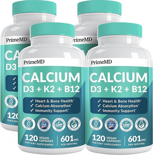 4-in-1 Calcium Supplements for Women and Men - Calcium with Vitamin D3 K2 5000 IU Supplement, 601mg per Serving for Heart, Bones & Body Defenses - Gluten-Free, Vegan-Friendly (480 ct)