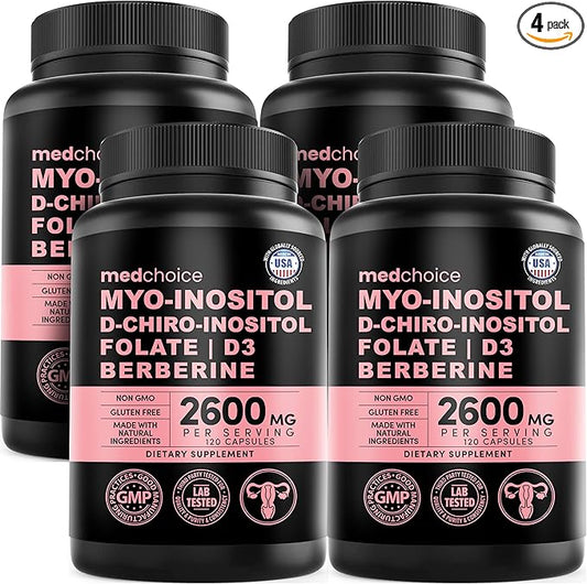 14-in-1 Inositol Supplement & Hormone Support for Women - 40:1 Myo-inositol & D-Chiro Inositol Ovarian Support Capsules for Hormone Balance with Folate, Vitamin D and B12 (120 count) (Pack of 4)
