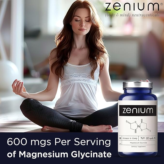Zenium - Magnesium Glycinate for Sleep, 120 Capsules, 400mg per Serving | Chelated & High Absorption | Relieve Stress, Tension, Worry & Irritability | Calm Mind & Body | Ayurvedic | Natural Supplement
