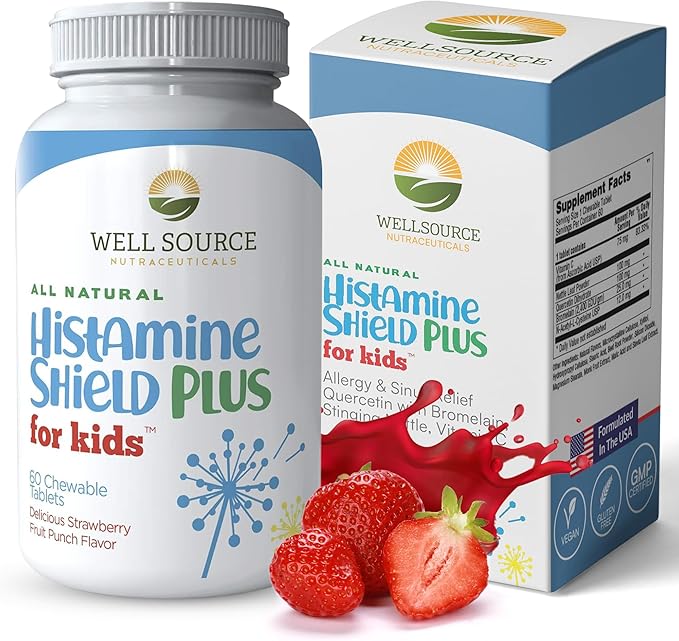 Natural Antihistamine Supplement, Sinus & Allergy Relief for Pollen, Pet Dander, Dust, Mold, and Odors, 60 Strawberry Fruit Punch Chewable Tablets