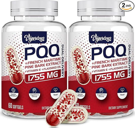 200 mg Pycnogeno with PQQ, Premium French Maritime Pine Bark Extract, Unique Dual-Delivery for Maximum Absorption, Pine Bark Extract for Vascular & Heart & Joint Function - 120 Vegan Softgels